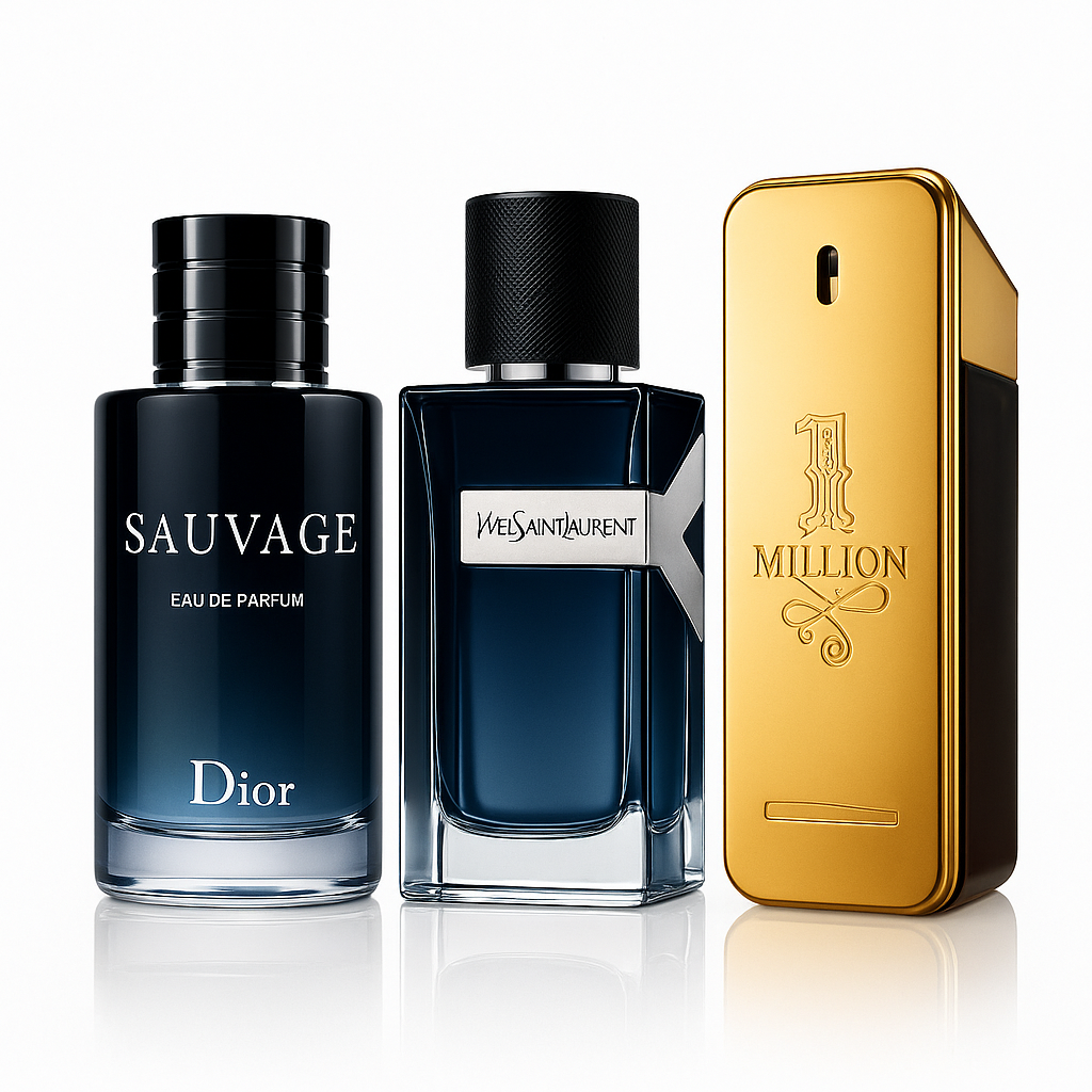3 Men's Perfumes Kit - Dior Sauvage, Yves Saint Laurent Y & 1 Million