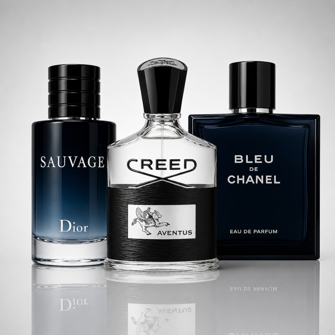 3 Men's Perfumes Kit - Dior Sauvage, Bleu de Chanel & Creed Aventus