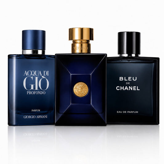 3 Men’s Perfumes Kit - Acqua di Giò Profondo, Versace Dylan Blue & Bleu de Chanel EDP
